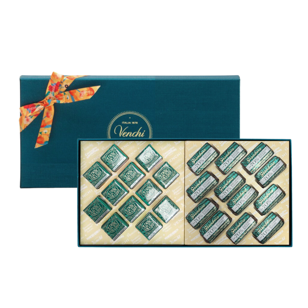 70% less sugar Giandujotti And Cremini Baroque Blue Rectangular Box