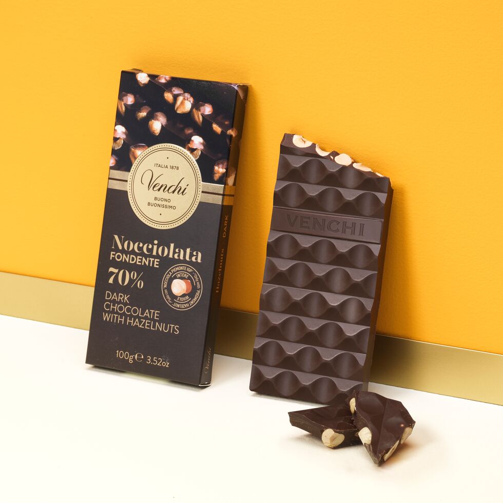 70% Dark Chocolate Bar with Hazelnuts 100G